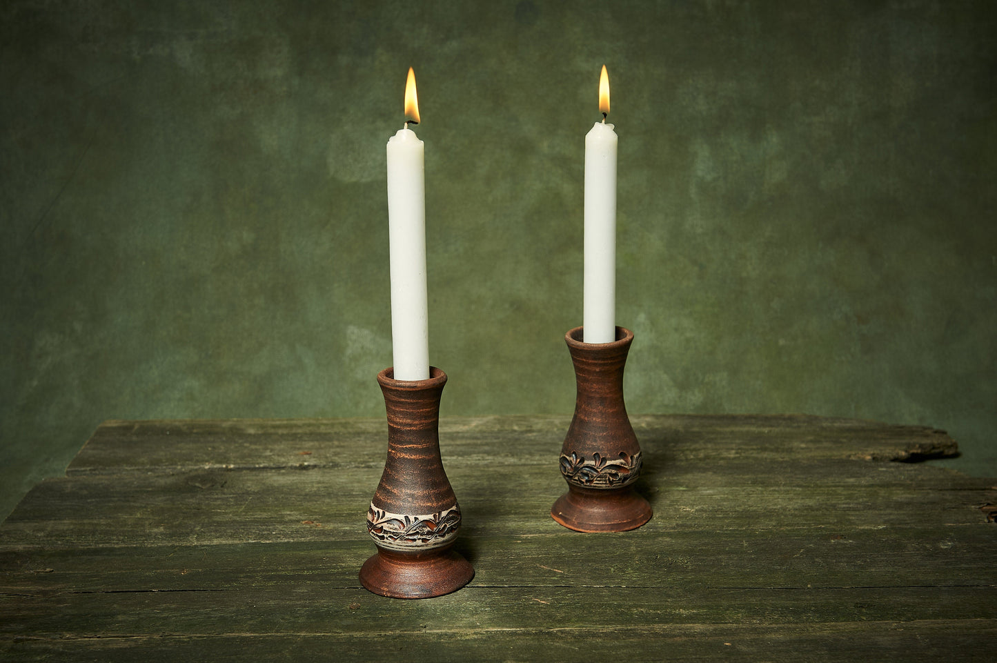 Set of 2 candle holders ceramic candlestick handmade tarot gift Scandinavian design clay candle holder