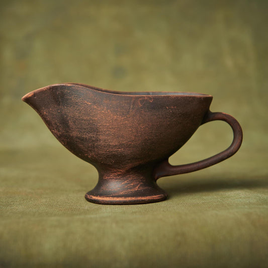 Handmade Rustic Clay Gravy Boat: Small Ceramic Serving Pitcher - clayproductsshop