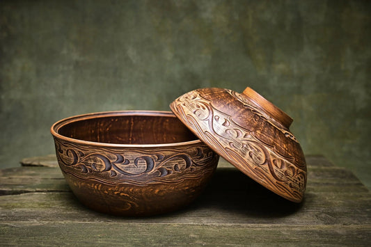 Large handmade ceramic pot with lid, rustic Ukrainian pottery, ornate clay kitchenware.
