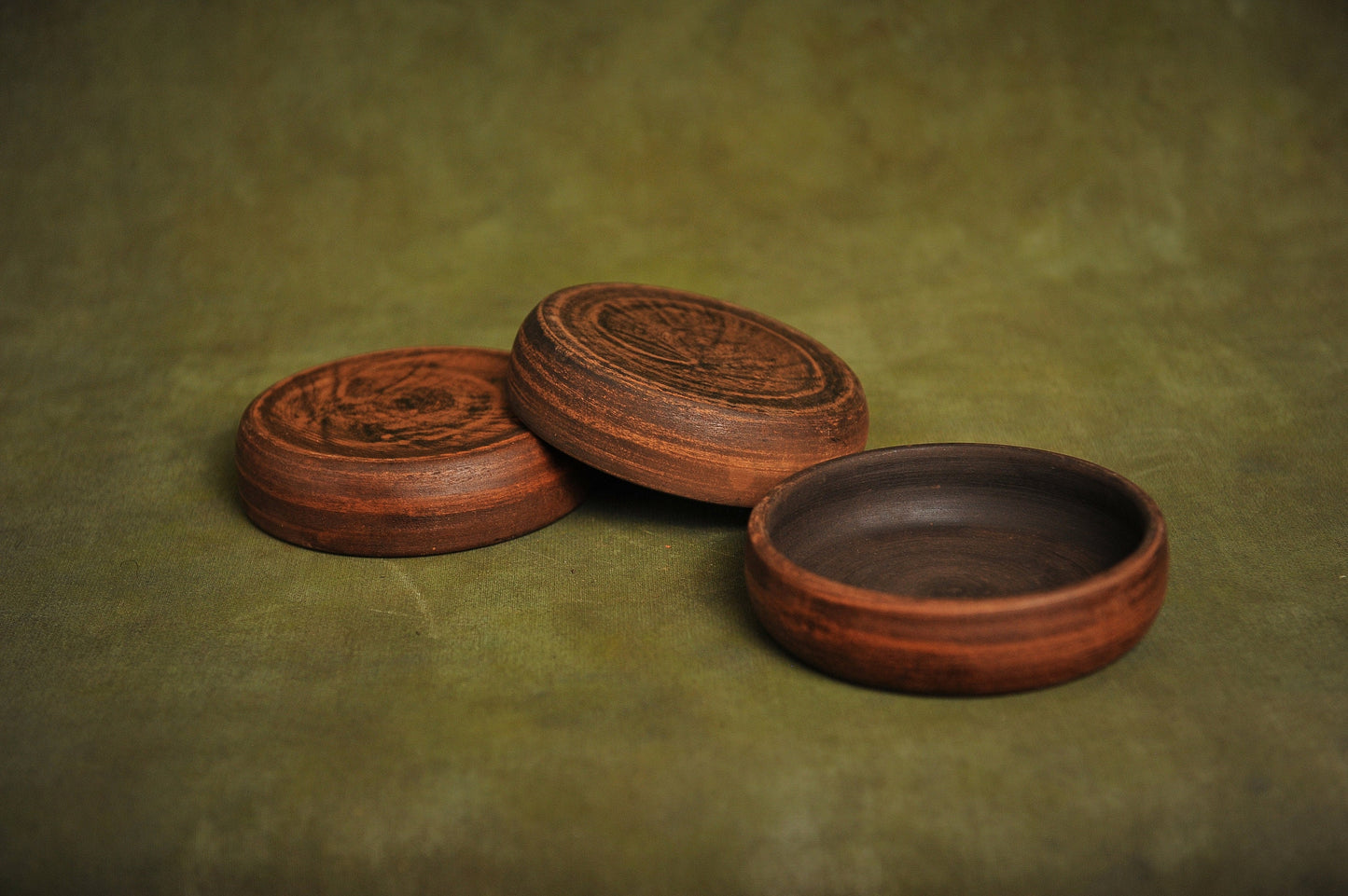 Set of 3 Georgian Frying Pan Ketsi Unglazed Handmade Clay Plate Ceramic Dish Handcrafted Brown Round Plate 5in | 13cm - clayproductsshop