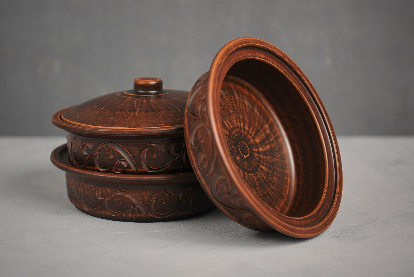 Set of 3 Pots and 1 Lid Ceramic Baking Set Saucepan Clay Cooking Pans Organic Ceramics Dutch Oven Crockery for Oven - clayproductsshop