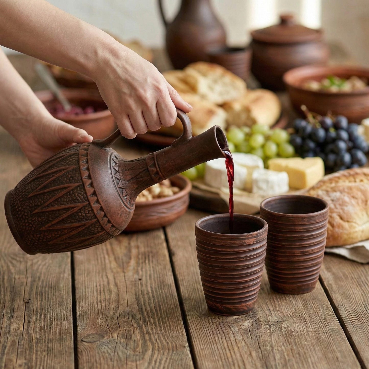 Ceramic Drinkware Set: Handmade Clay Pitcher, Clay Shot Glasses, Pottery for Kitchen Decor - clayproductsshop