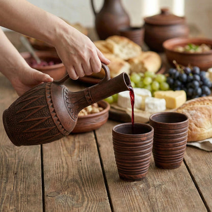 Ceramic Drinkware Set: Handmade Clay Pitcher, Clay Shot Glasses, Pottery for Kitchen Decor - clayproductsshop