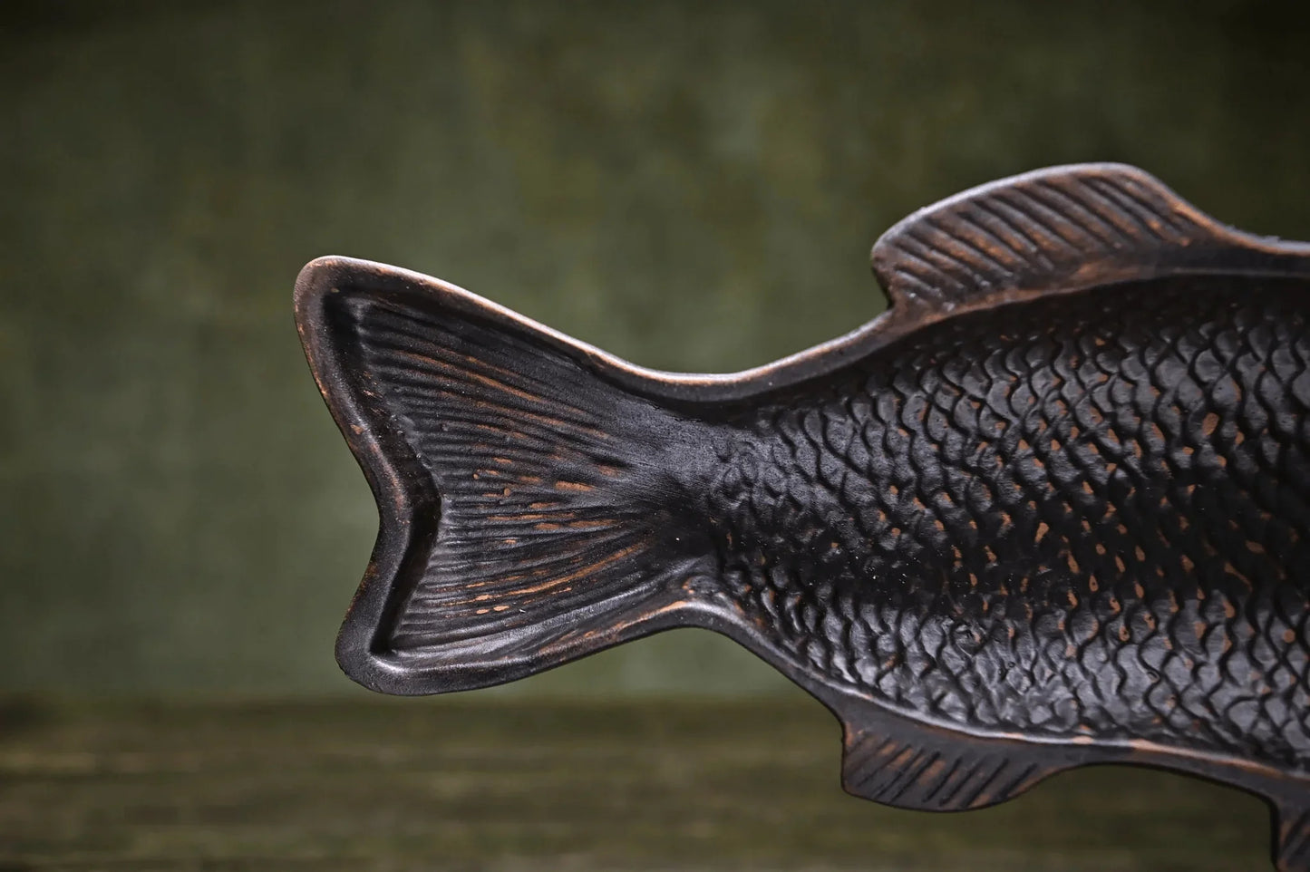 Handmade ceramic fish dish with textured scales, artisan pottery serving tray, clayproductsshop