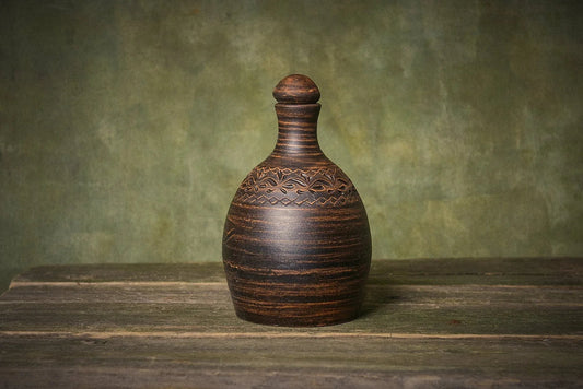 Clay water bottle ceramic amphora engraved pitcher healthy gift kitchen decor alternative to plastic bottles - clayproductsshop