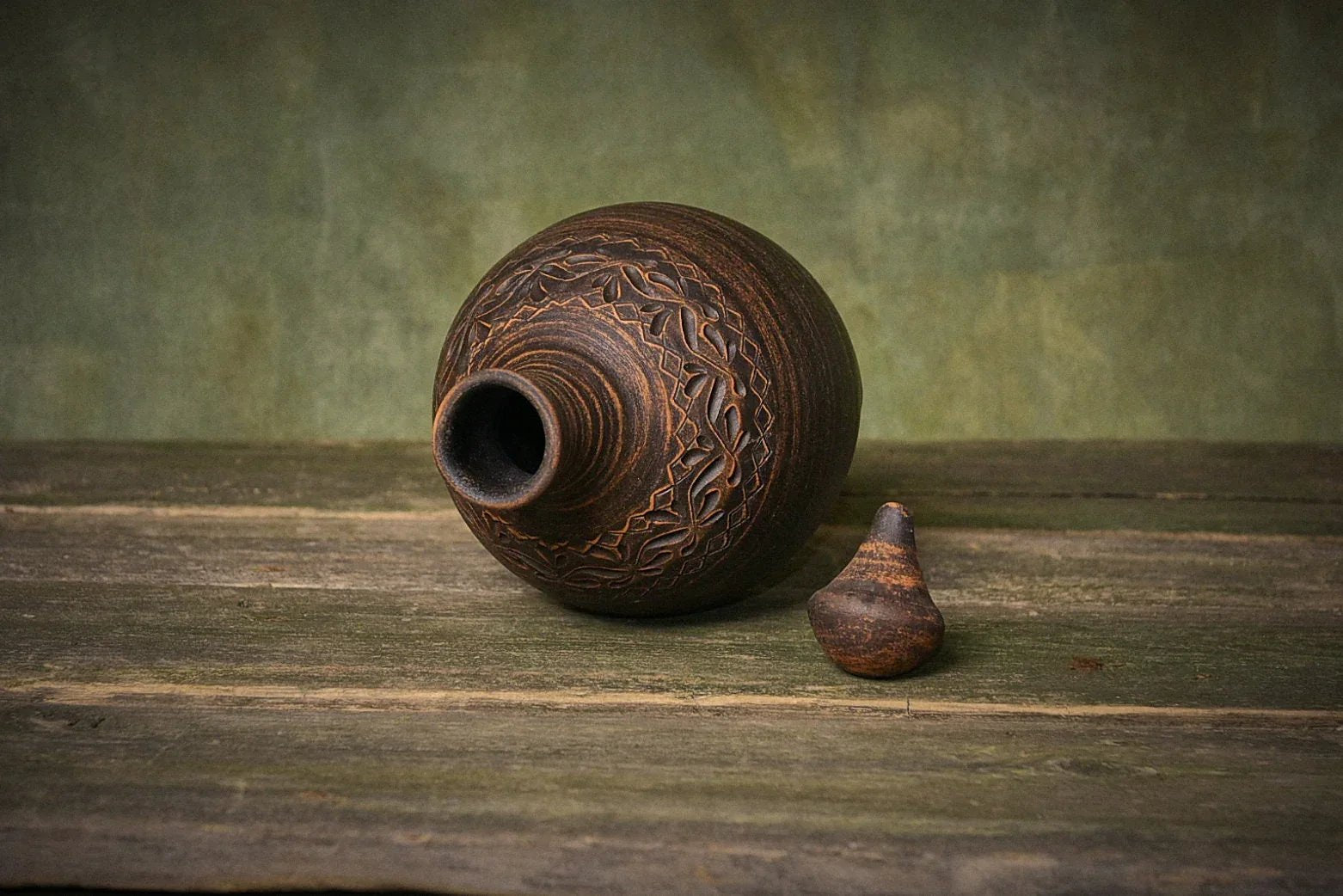 Clay water bottle ceramic amphora engraved pitcher healthy gift kitchen decor alternative to plastic bottles - clayproductsshop