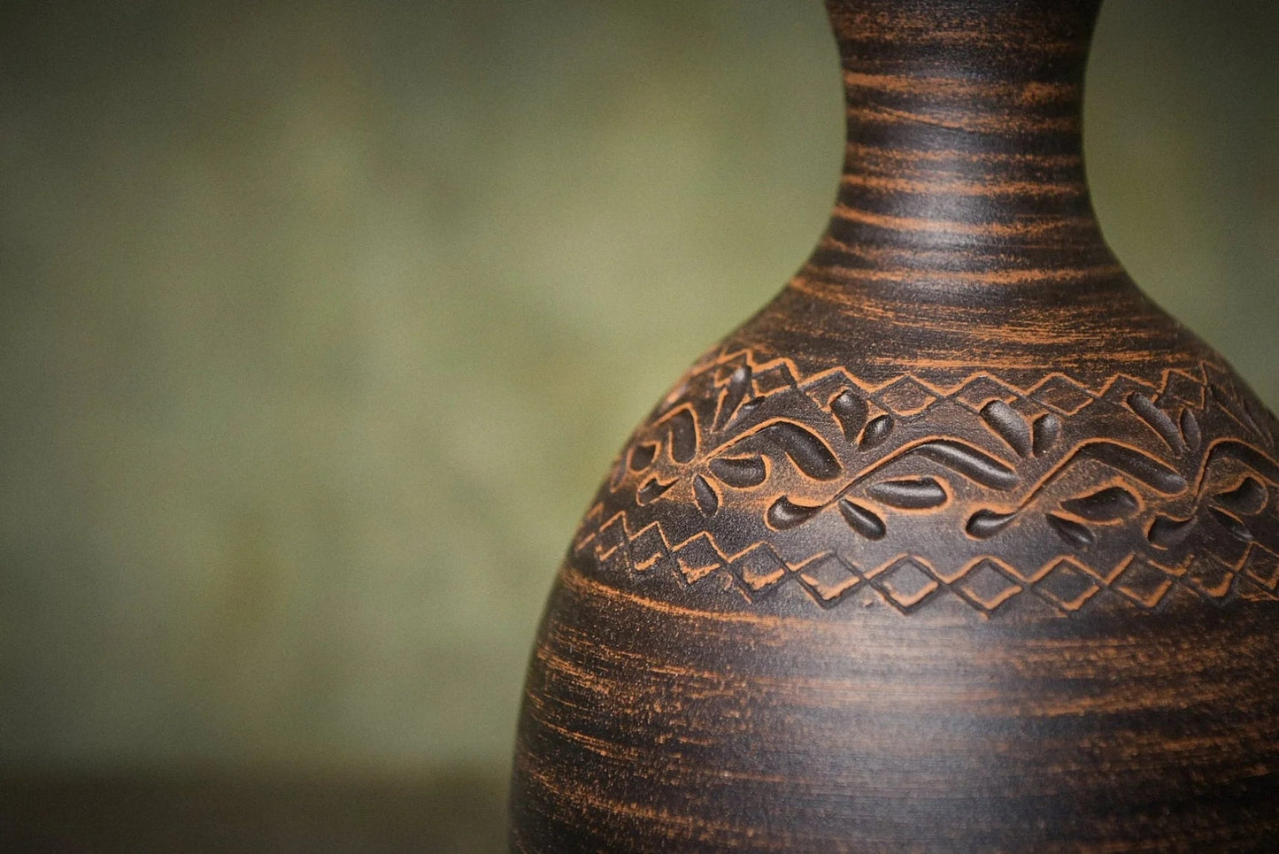 Clay water bottle ceramic amphora engraved pitcher healthy gift kitchen decor alternative to plastic bottles - clayproductsshop