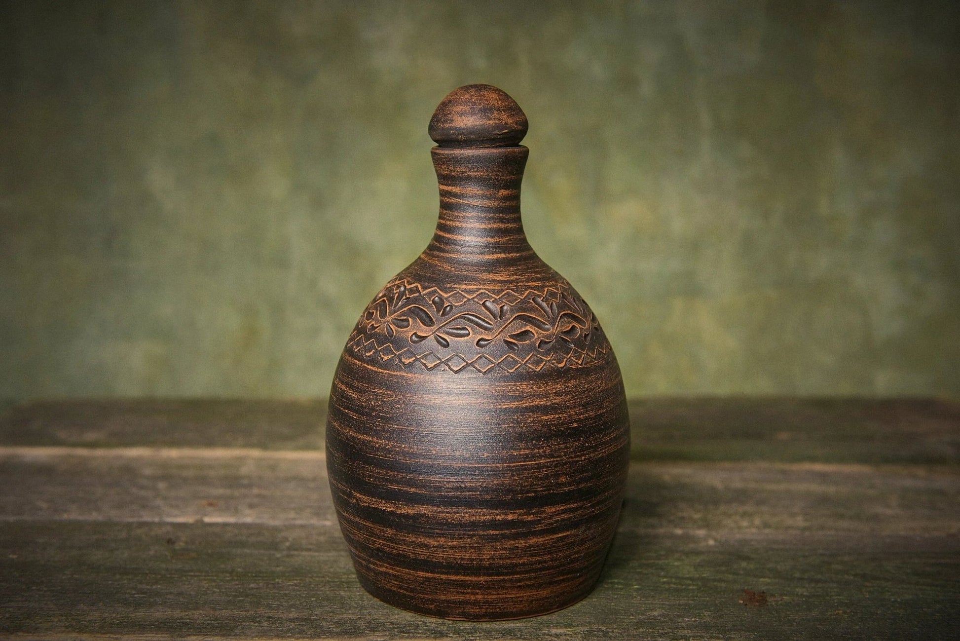 Clay water bottle ceramic amphora engraved pitcher healthy gift kitchen decor alternative to plastic bottles - clayproductsshop