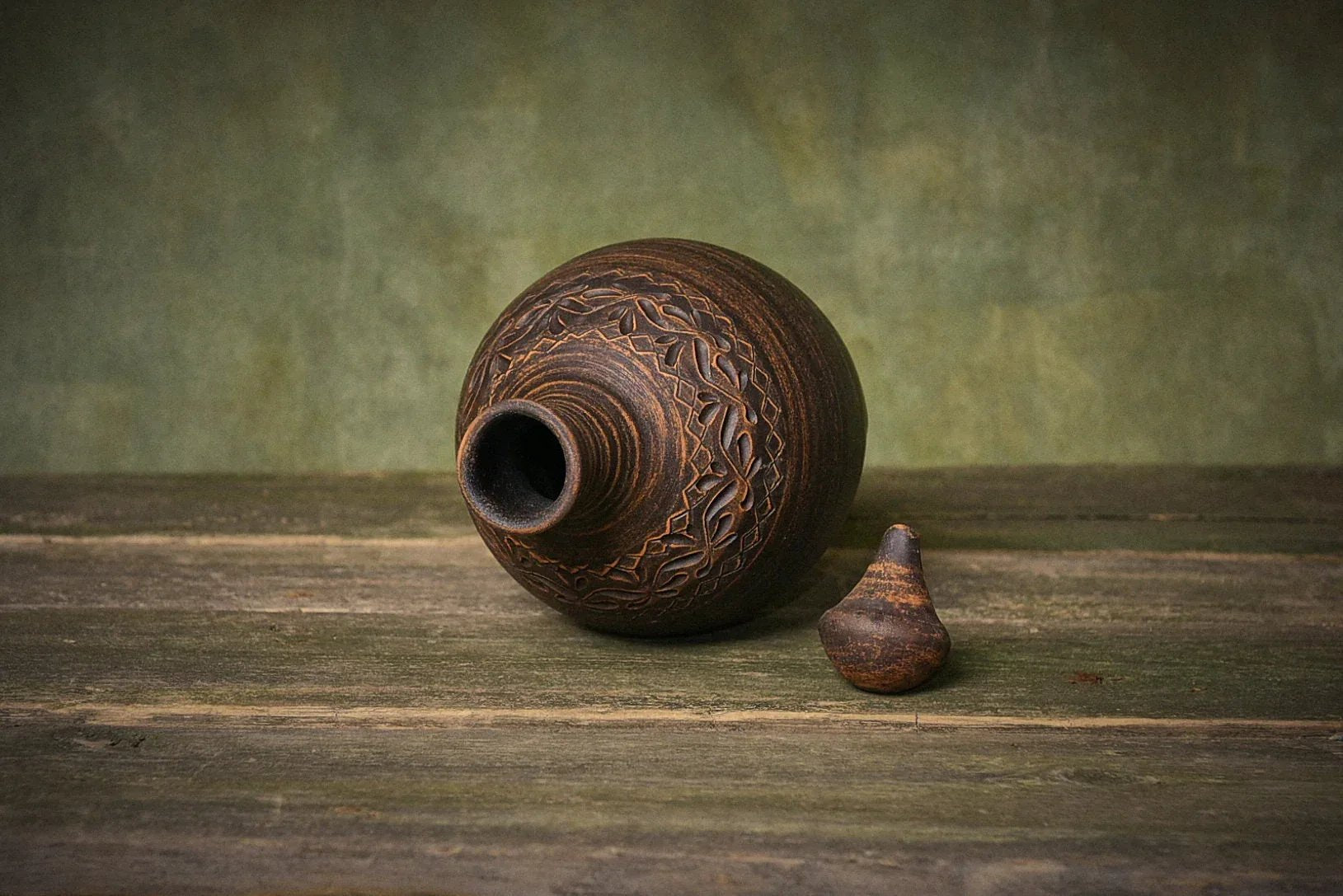 Clay water bottle ceramic amphora engraved pitcher healthy gift kitchen decor alternative to plastic bottles - clayproductsshop