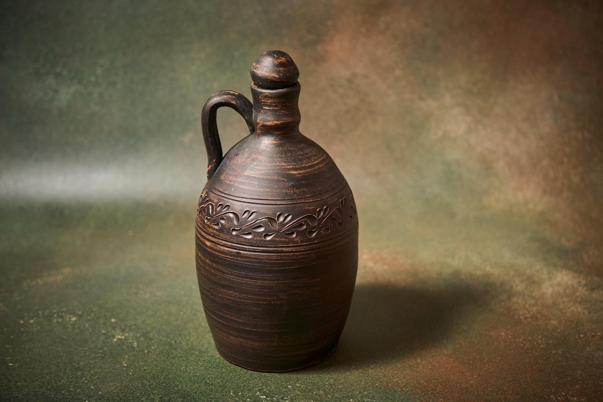 Handcrafted Ceramic Wine Decanter – Clay Bottle with Lid and Handle - clayproductsshop