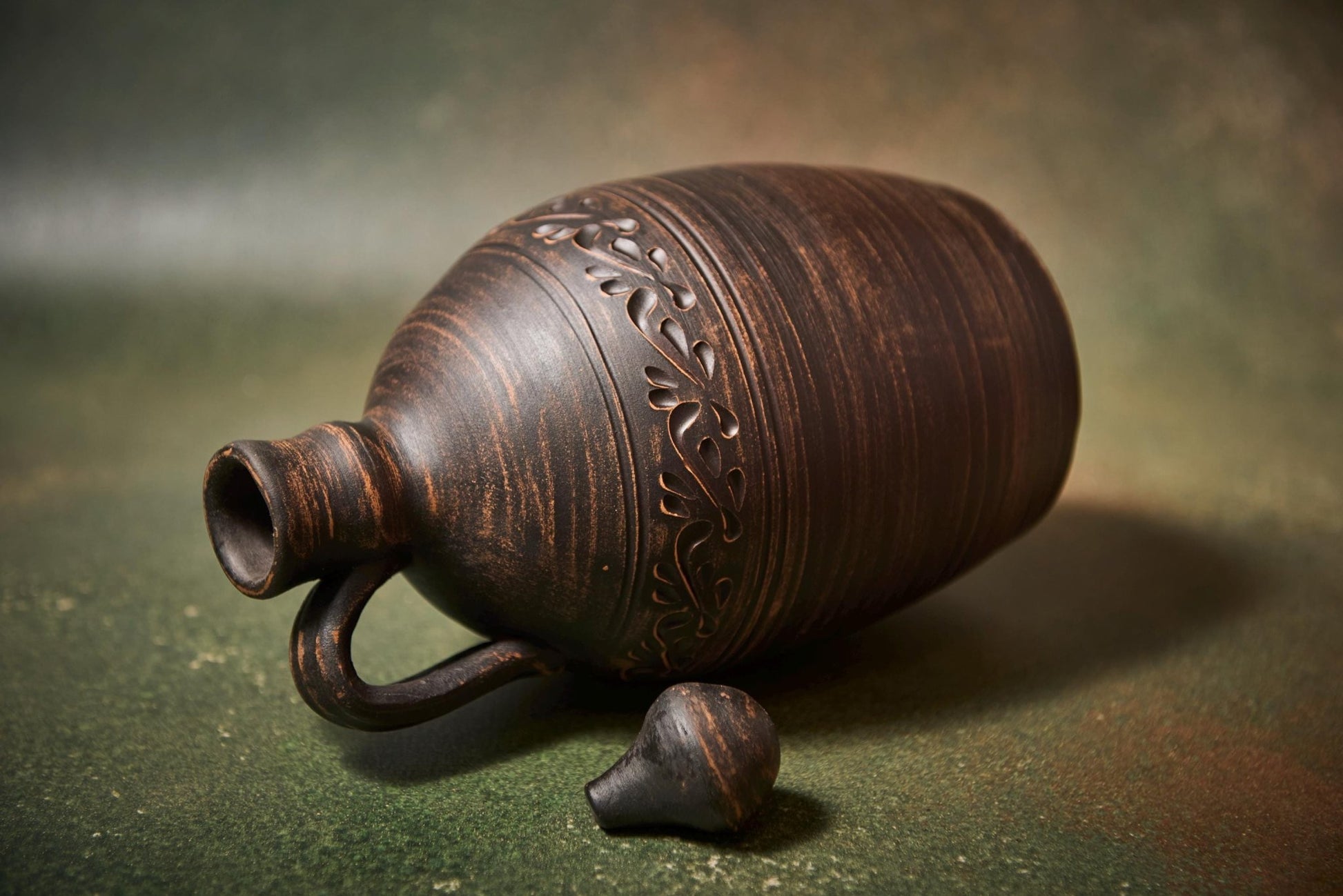 Handcrafted Ceramic Wine Decanter – Clay Bottle with Lid and Handle - clayproductsshop