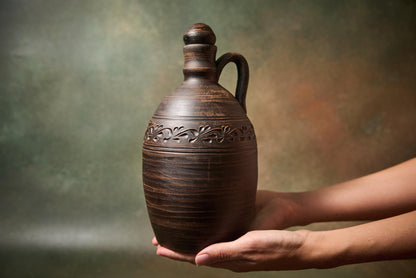Handcrafted Ceramic Wine Decanter – Clay Bottle with Lid and Handle - clayproductsshop