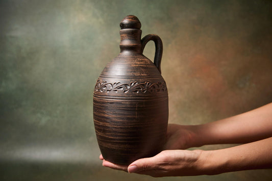 Handcrafted Ceramic Wine Decanter – Clay Bottle with Lid and Handle - clayproductsshop