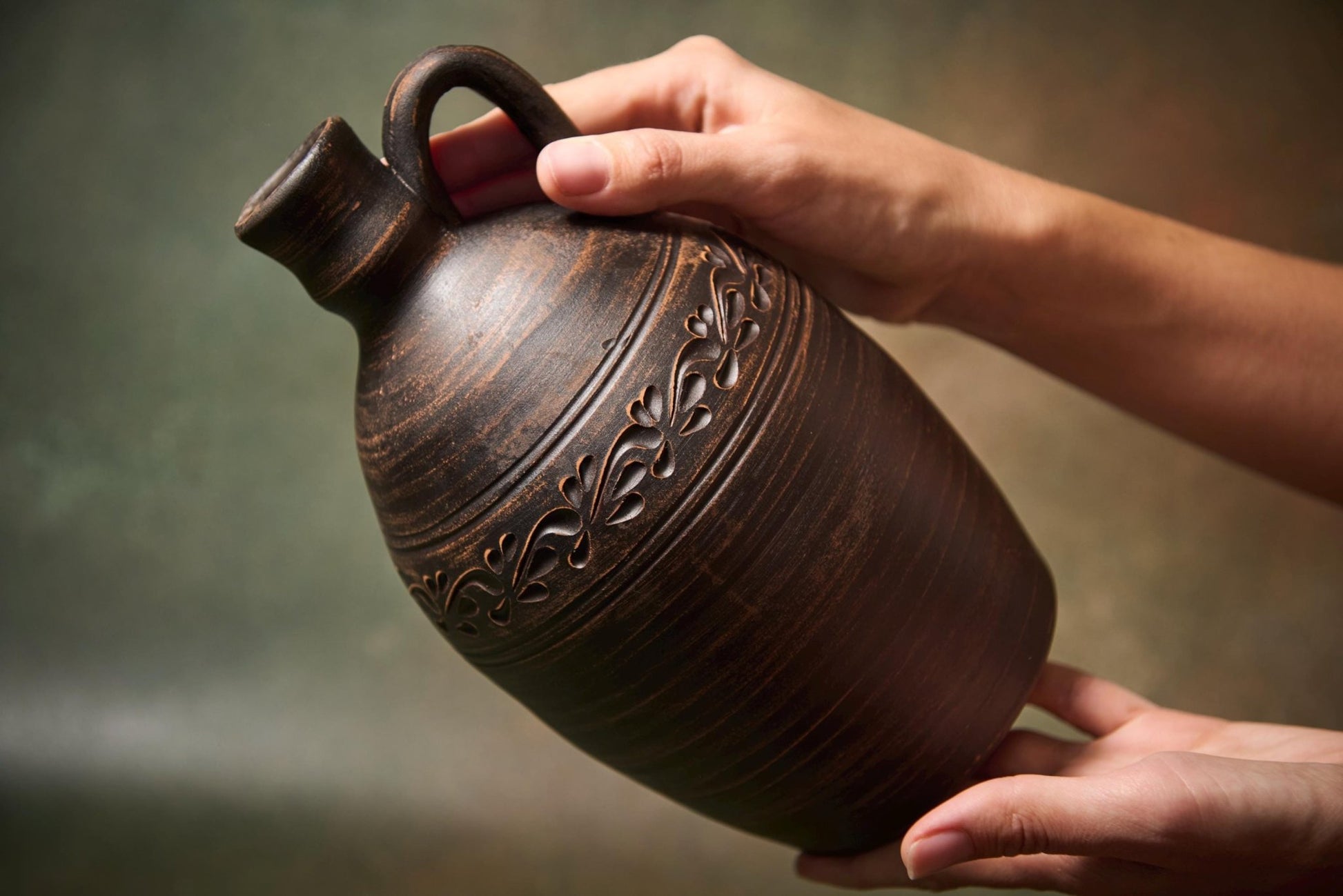 Handcrafted Ceramic Wine Decanter – Clay Bottle with Lid and Handle - clayproductsshop