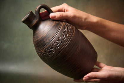 Handcrafted Ceramic Wine Decanter – Clay Bottle with Lid and Handle - clayproductsshop