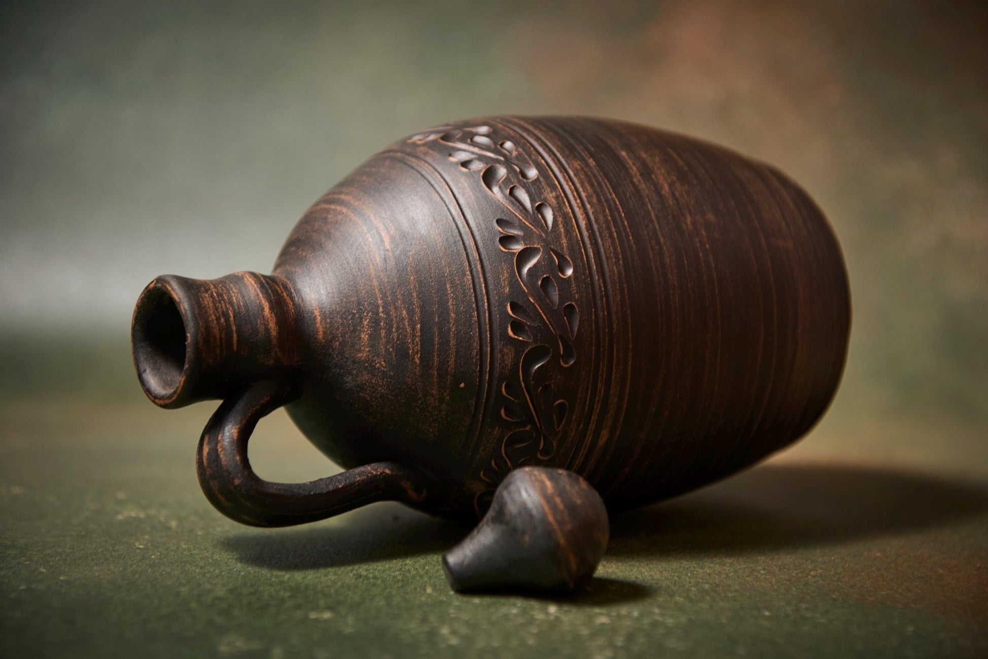 Handcrafted Ceramic Wine Decanter – Clay Bottle with Lid and Handle - clayproductsshop