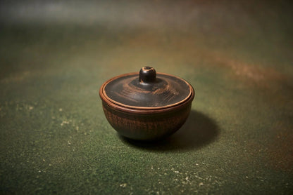 Handmade Ceramic Sauce Dish with Lid, 200ml Pottery Bowl - clayproductsshop