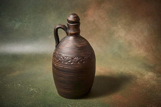 Handmade Ceramic Wine Decanter – Clay Bottle with Lid and Handle, Rustic Pottery Jug - clayproductsshop