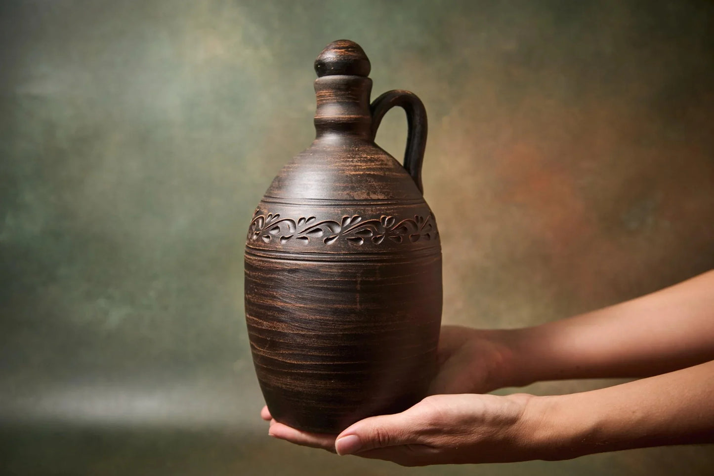 Handmade Ceramic Wine Decanter – Clay Bottle with Lid and Handle, Rustic Pottery Jug - clayproductsshop
