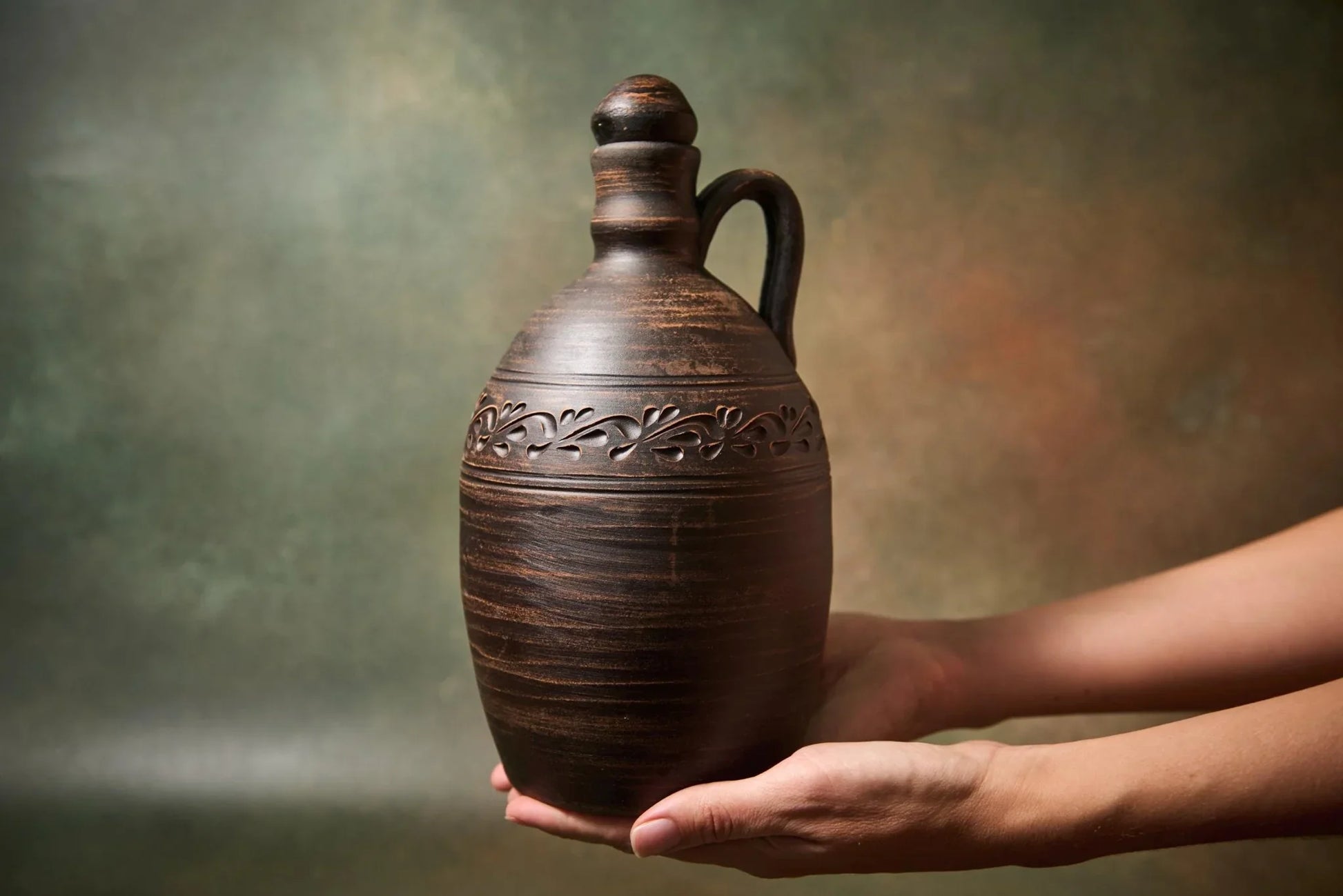 Handmade Ceramic Wine Decanter – Clay Bottle with Lid and Handle, Rustic Pottery Jug - clayproductsshop