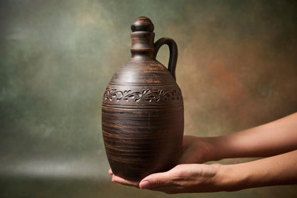 Handmade Ceramic Wine Decanter – Clay Bottle with Lid and Handle, Rustic Pottery Jug - clayproductsshop