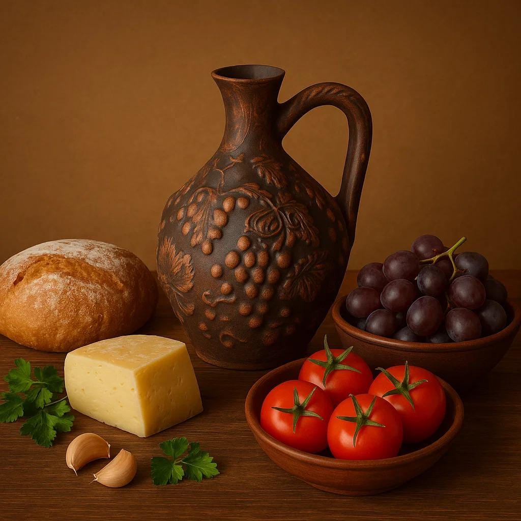 Handmade Red Clay Wine Jug with Grape Decor – Rustic Ceramic Pitcher - clayproductsshop