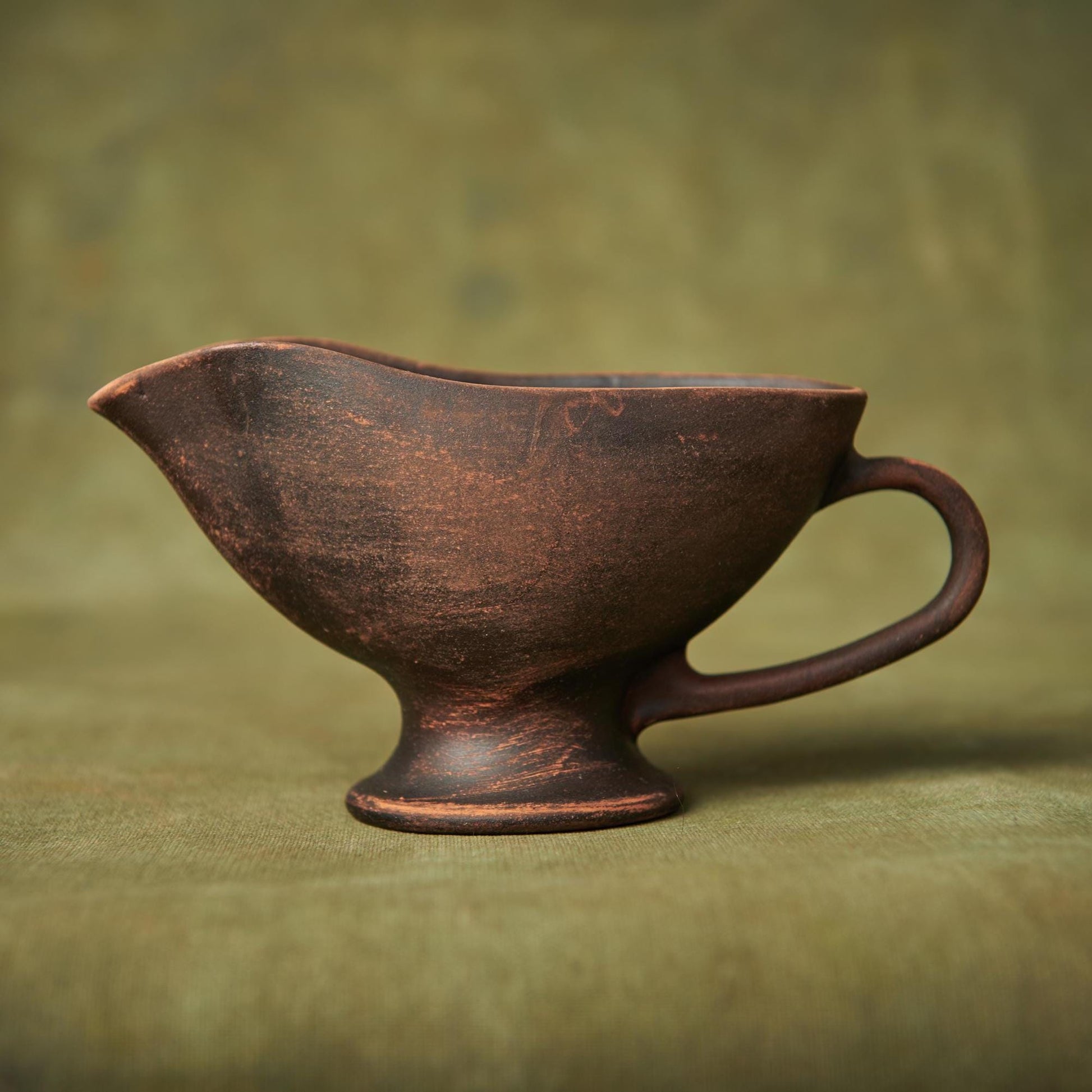 Handmade Rustic Clay Gravy Boat: Small Ceramic Serving Pitcher - clayproductsshop