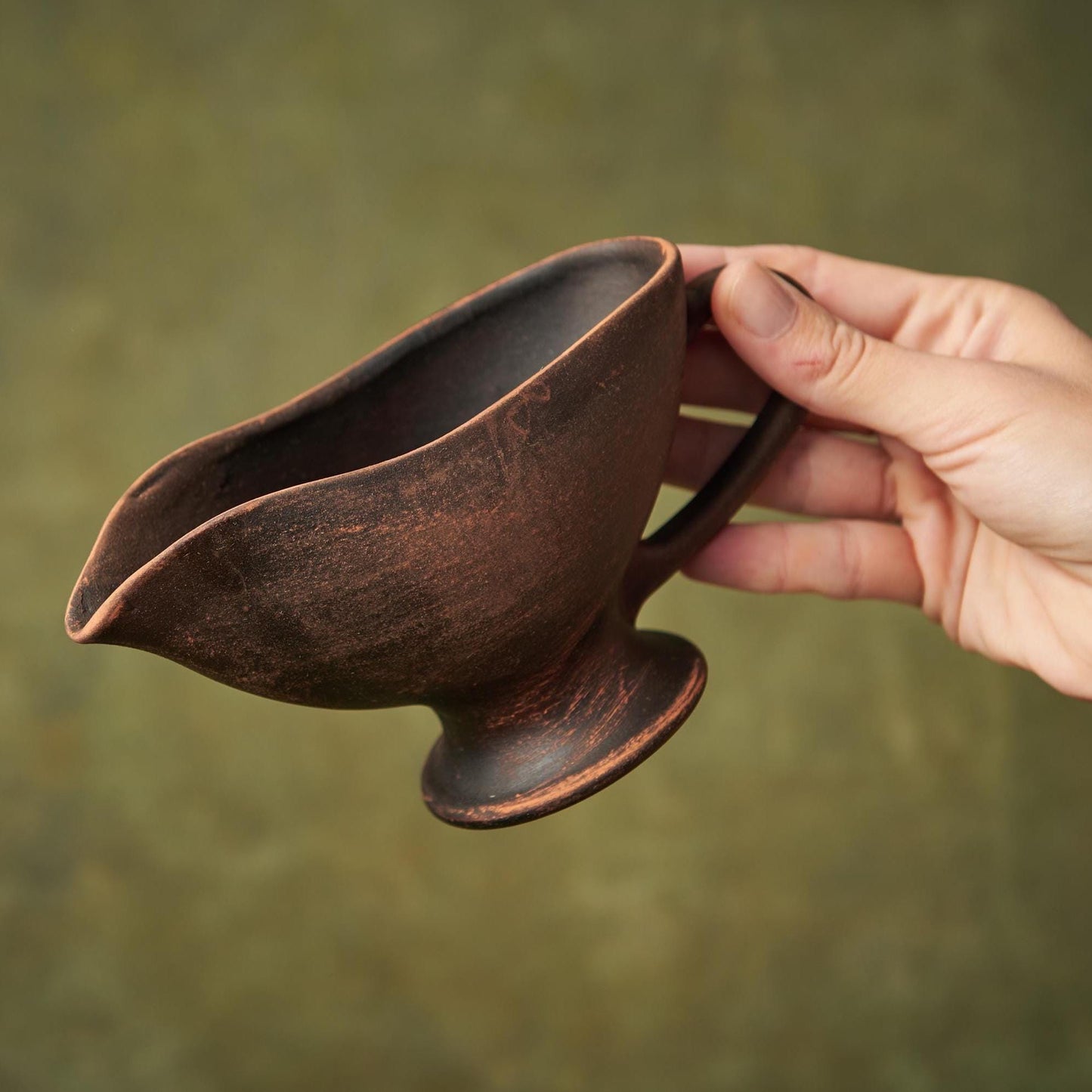 Handmade Rustic Clay Gravy Boat: Small Ceramic Serving Pitcher - clayproductsshop