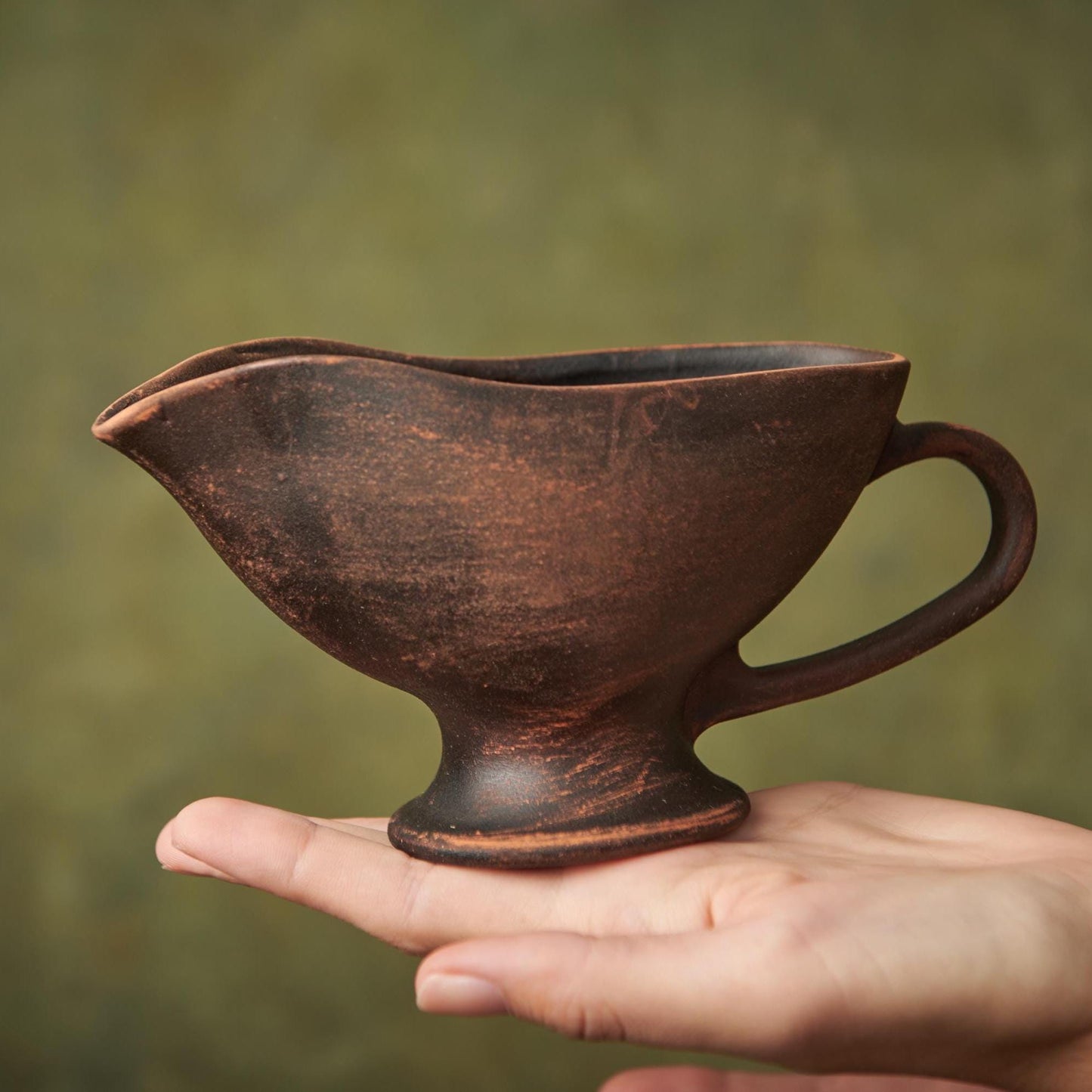 Handmade Rustic Clay Gravy Boat: Small Ceramic Serving Pitcher - clayproductsshop