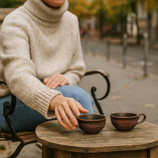 Handmade Terracotta Coffee Mug Set: Rustic Ceramic Pottery Cups - clayproductsshop