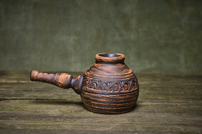 Handmade coffee pot clay turkish cezve with handle ceramic eco-friendly organic pottery espresso maker coffee lover gift