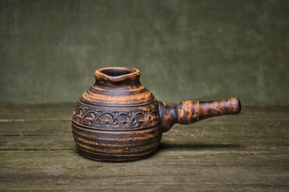 Handmade coffee pot clay turkish cezve with handle ceramic eco-friendly organic pottery espresso maker coffee lover gift