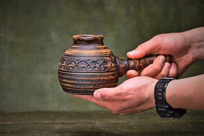 Handmade coffee pot clay turkish cezve with handle ceramic eco-friendly organic pottery espresso maker coffee lover gift