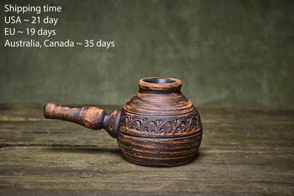 Handmade coffee pot clay turkish cezve with handle ceramic eco-friendly organic pottery espresso maker coffee lover gift