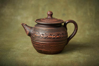 Ceramic teapot home decor unique gift clay kettle for tea ceremony clay handcrafted teapot pottery hand engraving