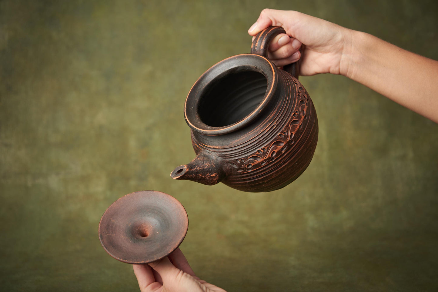 Ceramic teapot home decor unique gift clay kettle for tea ceremony clay handcrafted teapot pottery hand engraving