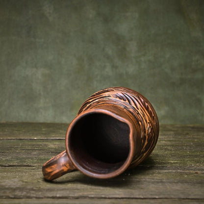Ceramic Pitcher Terracotta Water Jug: Handmade Red Clay Wine Decanter, Pottery with Handle