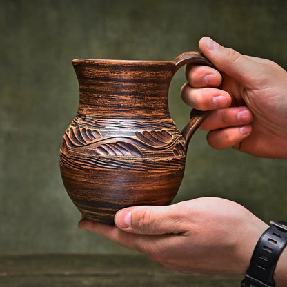 Ceramic Pitcher Terracotta Water Jug: Handmade Red Clay Wine Decanter, Pottery with Handle