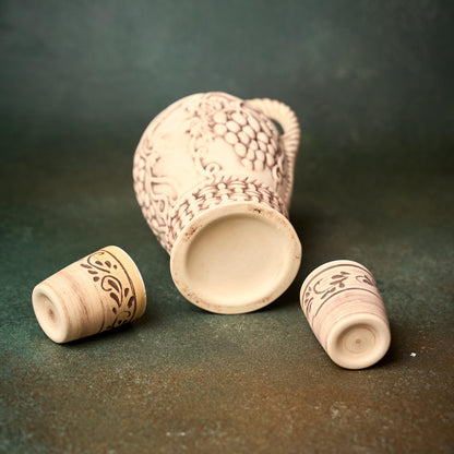 Ceramic Shot Glass Set with Handmade Pitcher: Clay Wine Glasses, Bottle for Serving Wine