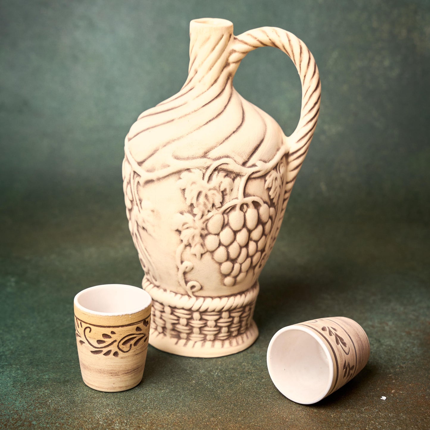 Ceramic Shot Glass Set with Handmade Pitcher: Clay Wine Glasses, Bottle for Serving Wine