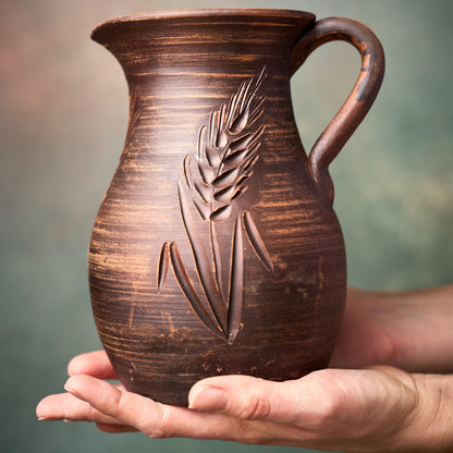 Clay Pitcher: Handmade Terracotta Water Jug, Large Unglazed Ceramic Pottery