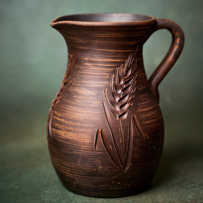 Clay Pitcher: Handmade Terracotta Water Jug, Large Unglazed Ceramic Pottery