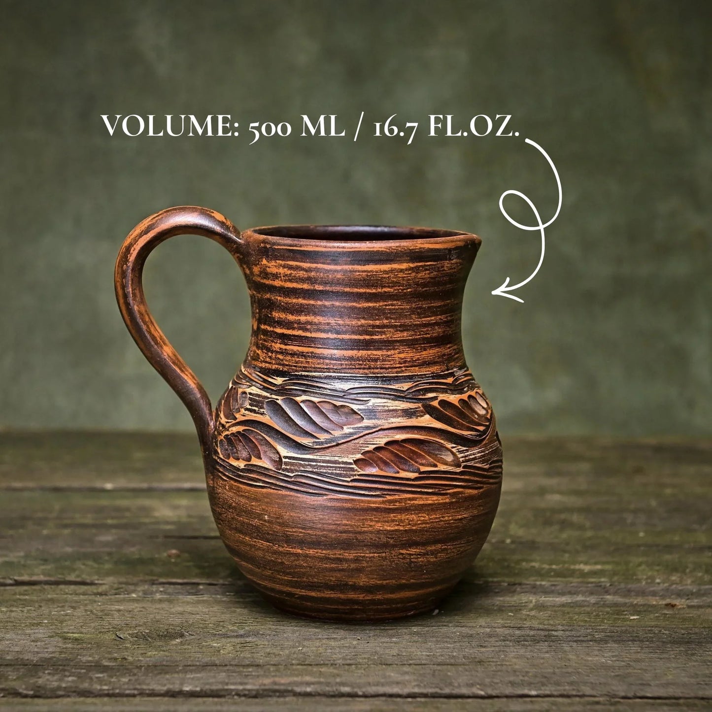 Ceramic Pitcher Terracotta Water Jug: Handmade Red Clay Wine Decanter, Pottery with Handle