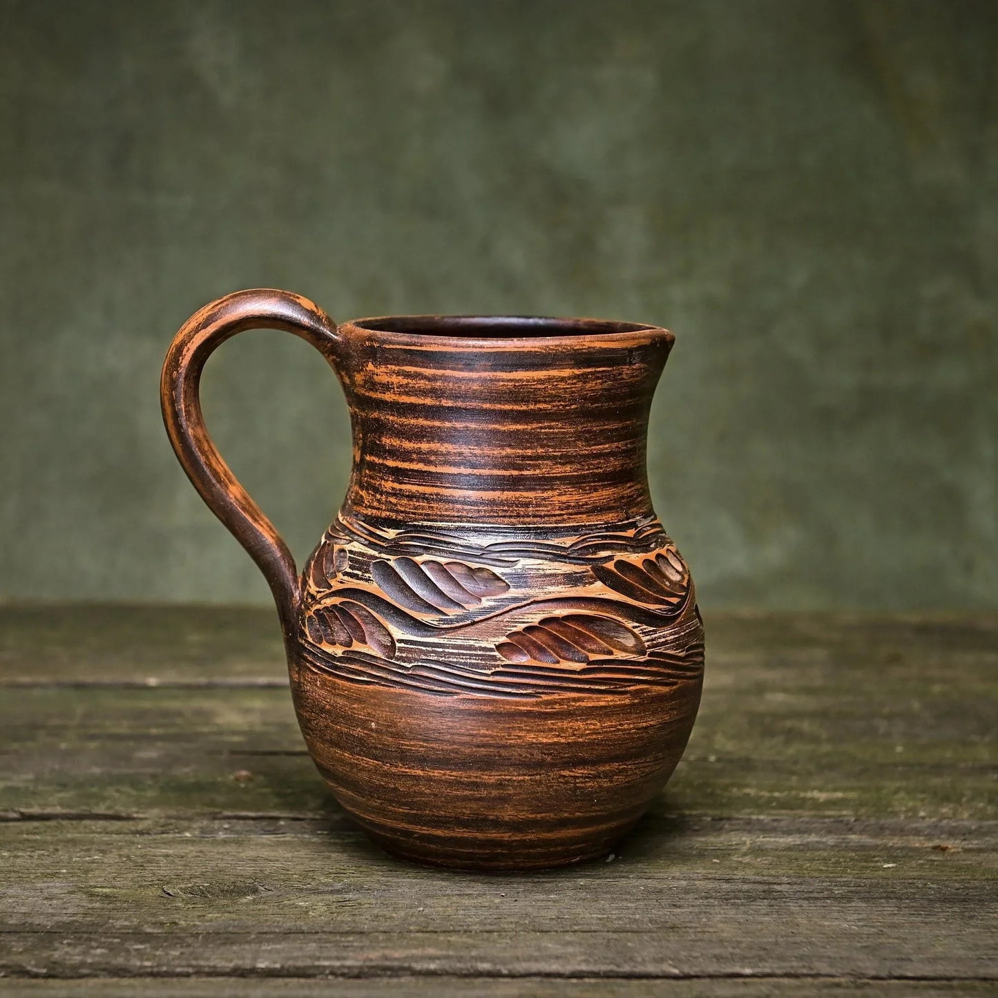 Ceramic Pitcher Terracotta Water Jug: Handmade Red Clay Wine Decanter, Pottery with Handle