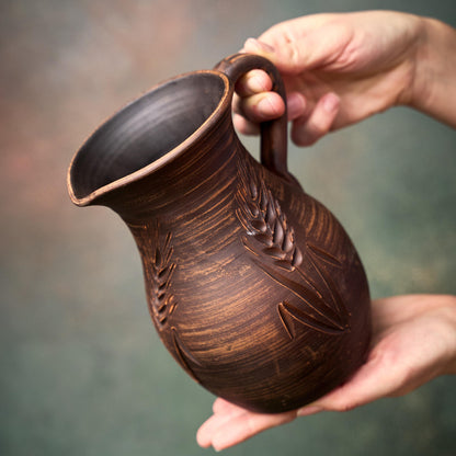 Clay Pitcher: Handmade Terracotta Water Jug, Large Unglazed Ceramic Pottery