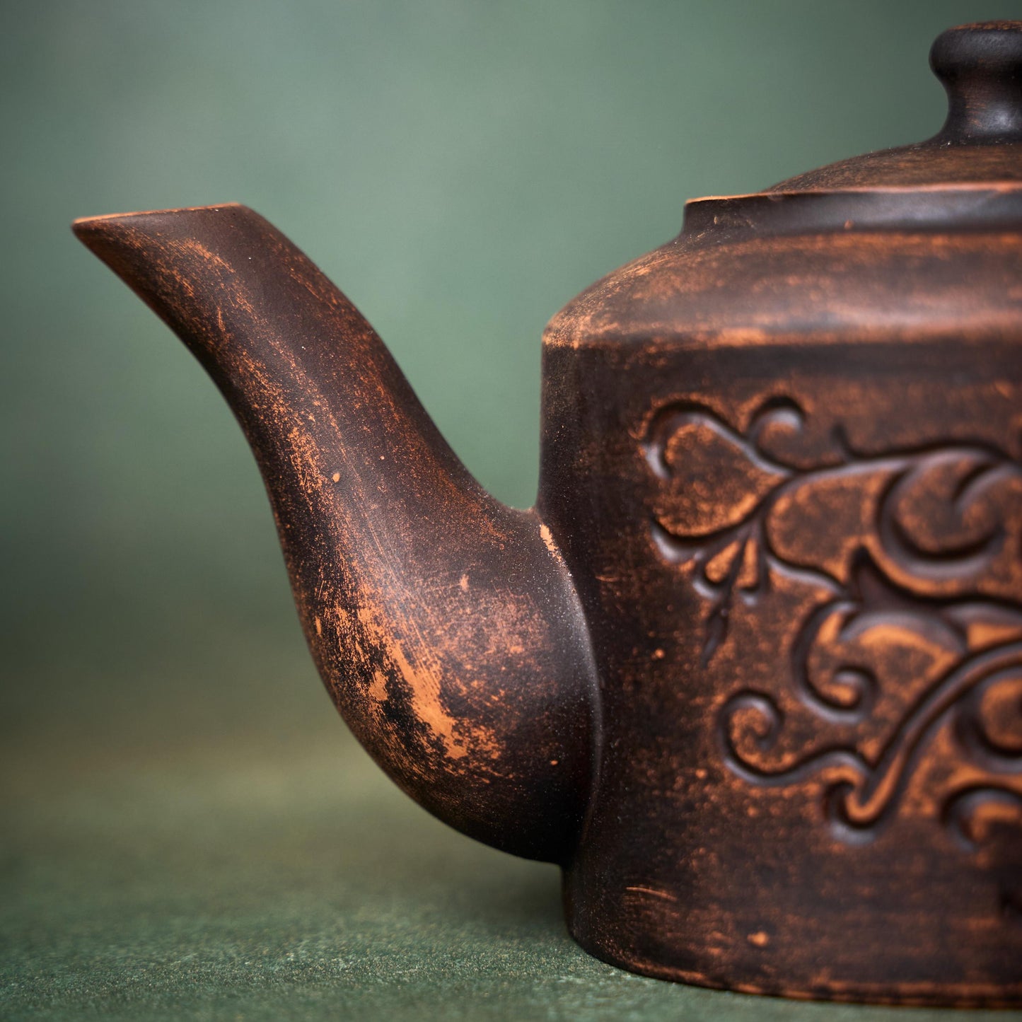 Teapot Ceramic: Handmade Clay Tea Pot, Brown Unglazed Kettle (1200ml)