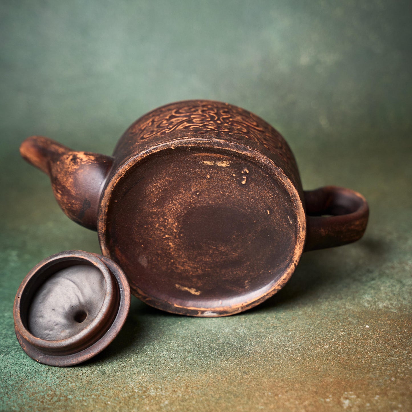 Teapot Ceramic: Handmade Clay Tea Pot, Brown Unglazed Kettle (1200ml)