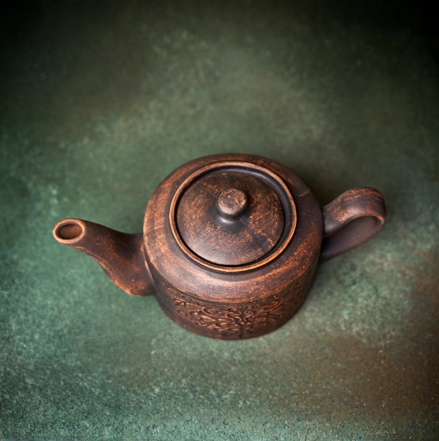 Teapot Ceramic: Handmade Clay Tea Pot, Brown Unglazed Kettle (1200ml)