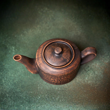 Teapot Ceramic: Handmade Clay Tea Pot, Brown Unglazed Kettle (1200ml)
