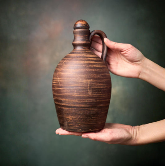 Water Pitcher: Handmade Red Clay, Rustic Georgian Style, Ceramic Jug